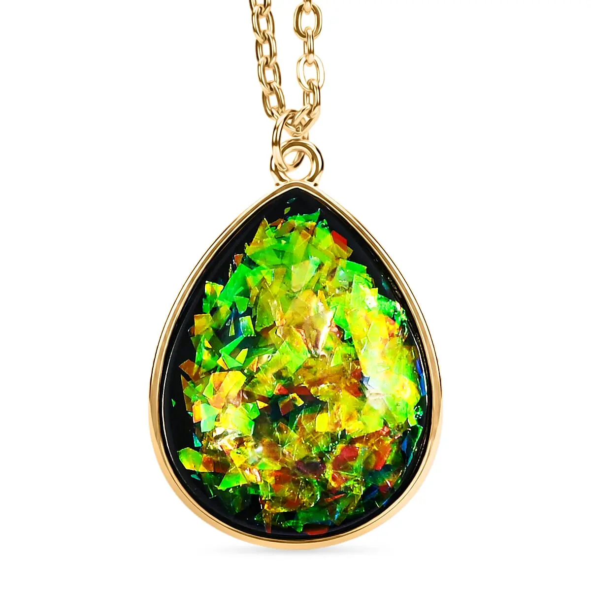 Round Opal Flakes Pendant Necklace (16-18 Inches) in Silvertone 14.00 ctw