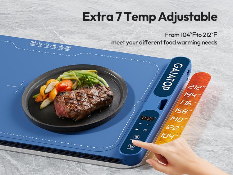 Gaiatop Fast-Heating Silicone Warming Mat - 7-Level Temp, 8-Hour Timer, Includes Heat Insulating Pad, Portable Blue Food Warmer for Parties, Home Gatherings Coasters Tableware Coasters Tableware Stainless Steel Travel
