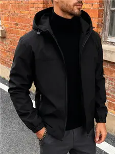 Men's spring and autumn hooded windproof jacket, 100% polyester fiber, simple and versatile casual jacket, machine washable, easy to maintain fabric, suitable for daily outings, sports, jogging, and formal occasions