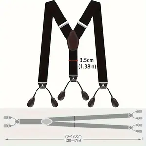 1 Piece 1.35 "Y-Back Vintage Men's Suspenders, Y-back 6 PU Leather Trim Buttons, Adjustable Elastic Suspender Holder, Gift for Men Dad Husband