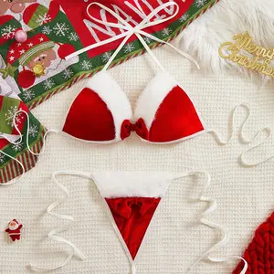 Christmas Sexy Lingerie For Womens Xmas Party Costume Bra And G-string Babydoll Sleepwear Underwear
