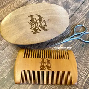 Personalized Wooden Beard Comb and Brush Gift Set for Him Valentines Day Gift for Boyfriend Haircare Smooth