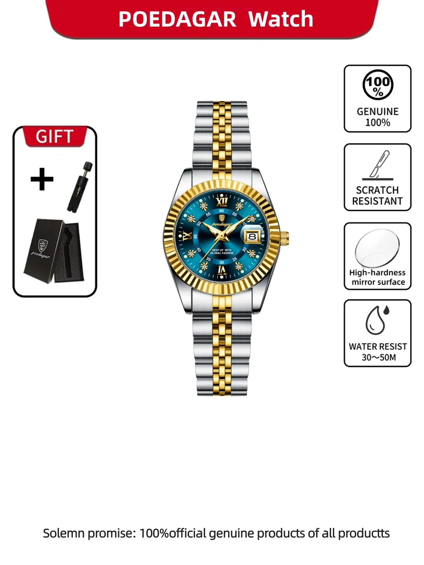 POEDAGAR Fashion and Elegant Women's Watch, Waterproof Night Light Calendar Date Display, Stainless Steel Strap, Precise Quartz Movement Women's Watch, Suitable for Party and Birthday Wear, Quartz Analog Watch, Fashion Wristwatches, Fashionable Watches