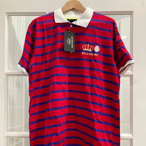 Oversized Red Shirt with Blue Stripes and Embroidered Design Polo Shirt Womenswear, Top