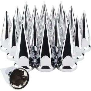 33mm x 4 3/4" Chromed Spike Lug Nuts Covers Push On, Truck Chrome ABS Plastic Pointed Spiked Push-on Lug Nut Cover for Semi Trucks, Pack of 20