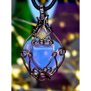Luminous Opalite Heart Pendant – Hand-Wrapped Copper Jewelry