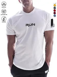 Men's letter-printed slim-fitting short-sleeved T-shirt, multi-color optional, elastic and breathable fabric, sports and fitness, daily leisure adaptation, simple trendy and comfortable versatile models