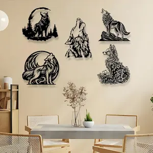 Iron Wolf Head Wall Decor, Stunning Metal Art Wallpaper, Halloween and Daily Living Room Atmosphere Enhancer, Single Piece Set, Artwork Decorative