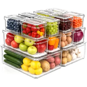14 Pack Fridge Organizer Bins with Lids, BPA-Free Stackable Clear Containers for Food, Drinks, and Vegetable Storage, Ideal for Kitchen Organization fruit storage box Durable meal prep containers