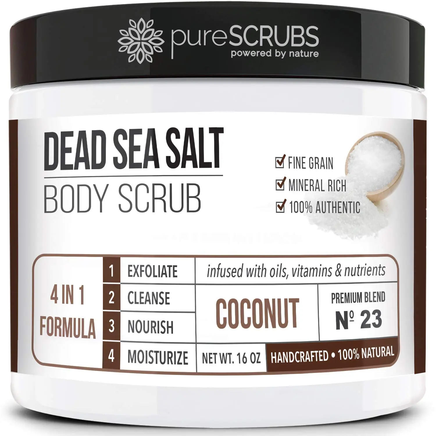 pureSCRUBS Premium Coconut Body Scrub Set, Exfoliating Dead Sea Salt Scrub | Ultra Skin Smoothing, Deeply Moisturizing Body Exfoliator, Shower Scrub for Rough, Dry Skin, Includes Loofah, Spoon & Soap