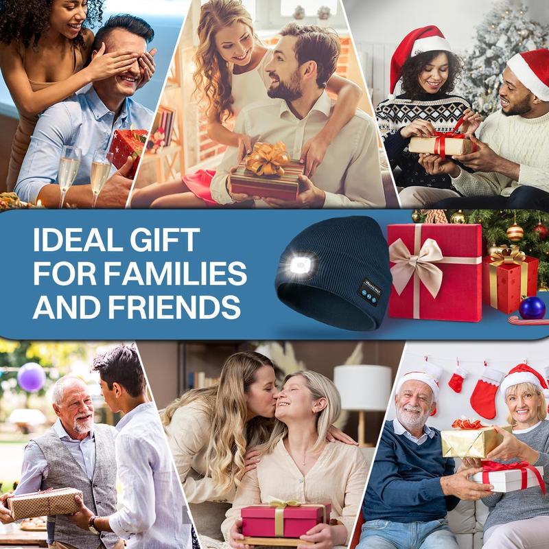 Bluetooth Beanie Hat with Light, Headlamp Cap with Headphones and Built-in Speaker Mic, Gifts for Men Women Teen