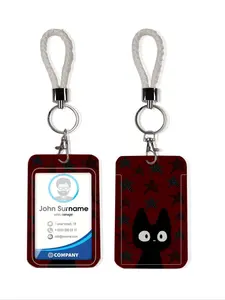Guitar Star Cat Pattern Pull-Tab Card Holder Lanyard, ID Badge Holder, ID Student Bus Identity Card, Backpack Car Key, Perfect Gift