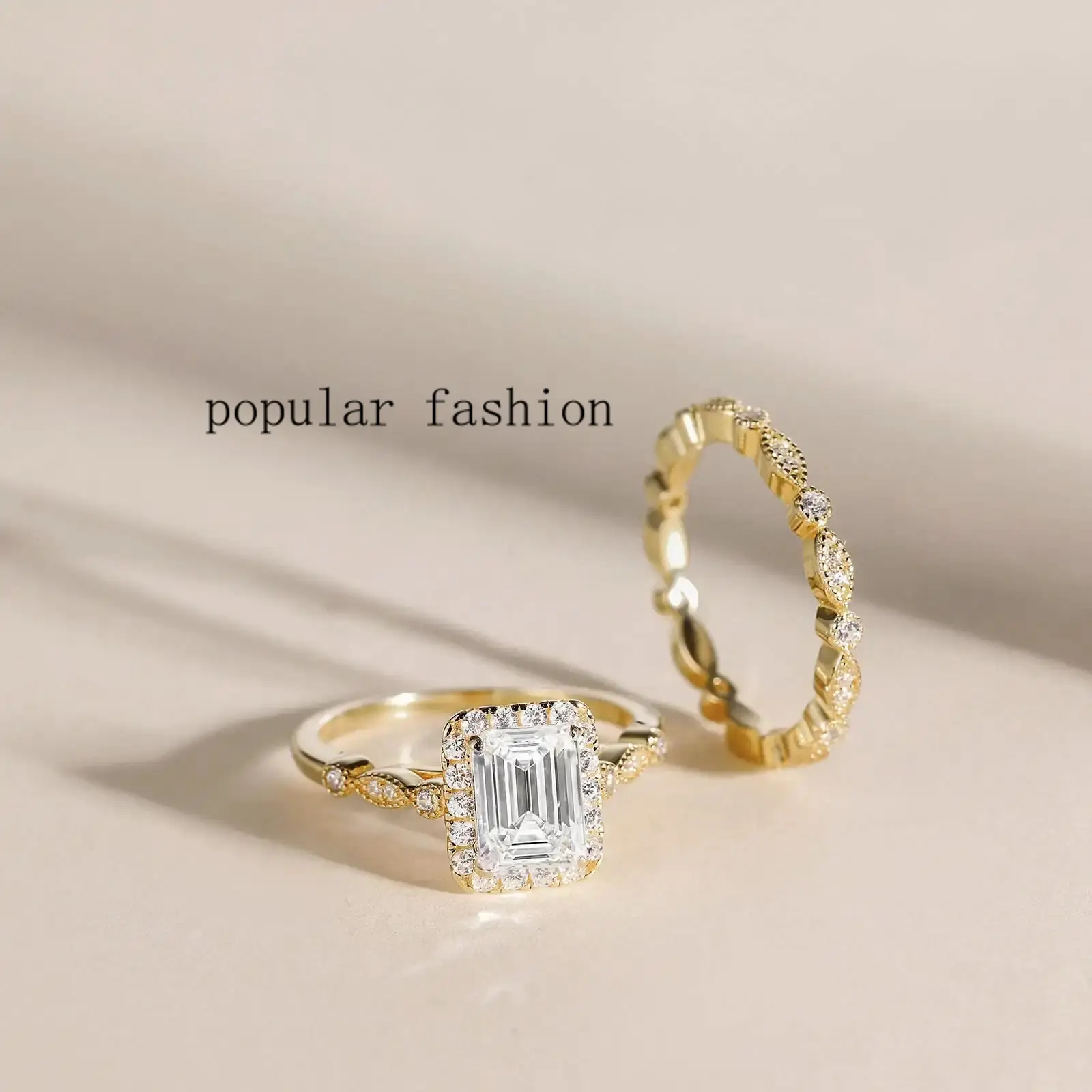 popular2CT 925 Sterling Silver Bridal Ring Sets Emerald Cut CZ Promise Rings Marquise Wedding Bands for Women