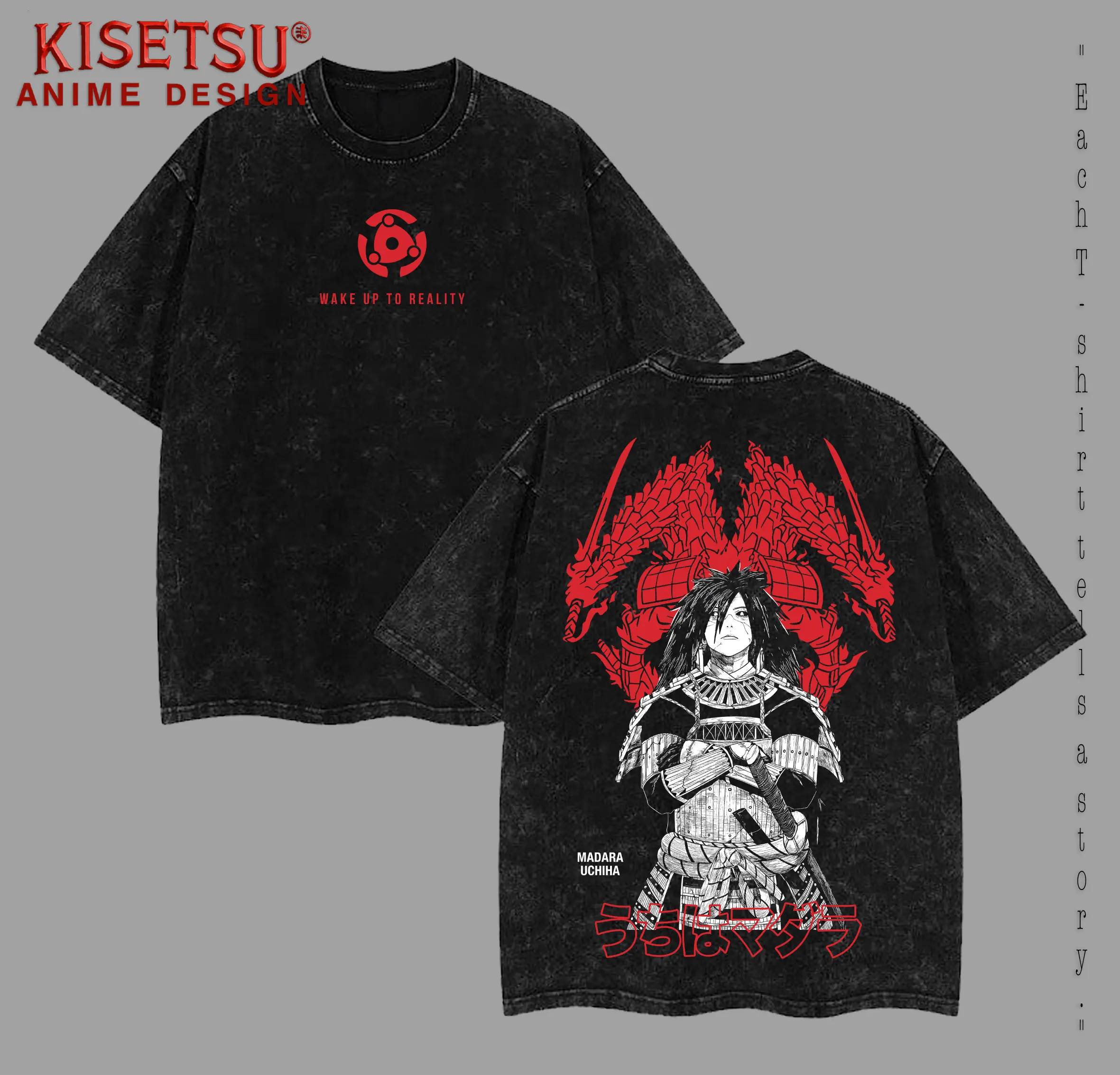 "Wake up to reality" Madara Uchiha T Shirt - Naruto Vintage Tee Washed Unisex Printed Anime Streetwear Aesthetic Naruto Merch Gift For Anime Fan, Weeaboo, Otaku.