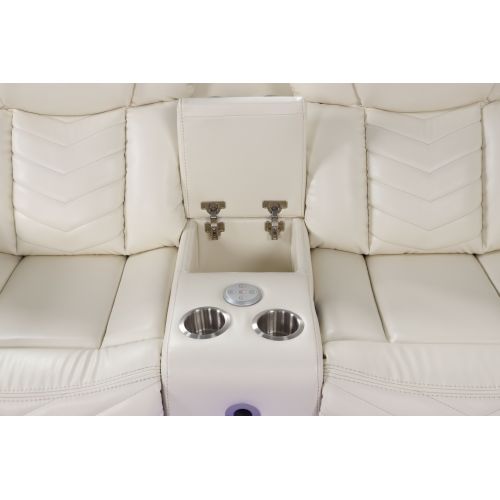 Niccae Challenger Modern Style Recliner Sectional Sofa, Built in USB-C Ports & Bluetooth, made with Wood & Faux Leather in Ice