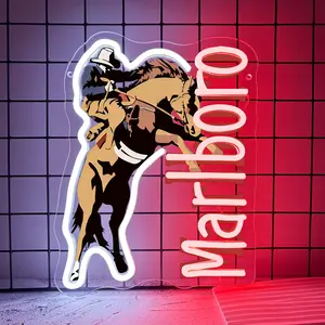Marlboro Man Cowboy Neon LED Sign，Cool Dimmable Light Up  Logo Hanging USB Powered for Wall Decor, Man Cave, Bedroom, Game Room Deco, Birthday Christmas Merch Gift for Boys Fans