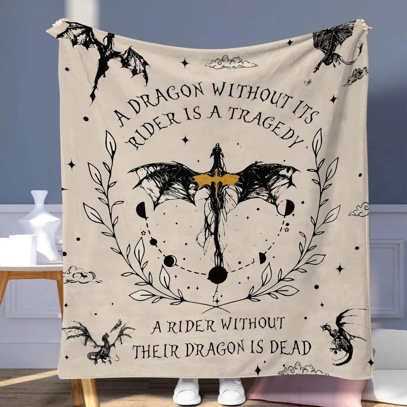 Dragon Knight Pattern Blanket, Soft Warming Blanket, Soft Warm Throw Blanket, Air-conditioned Room Blanket, Warm Nap Blanket for Home Office Travel, Flannel Throw Blanket, Slogan Print Blanket