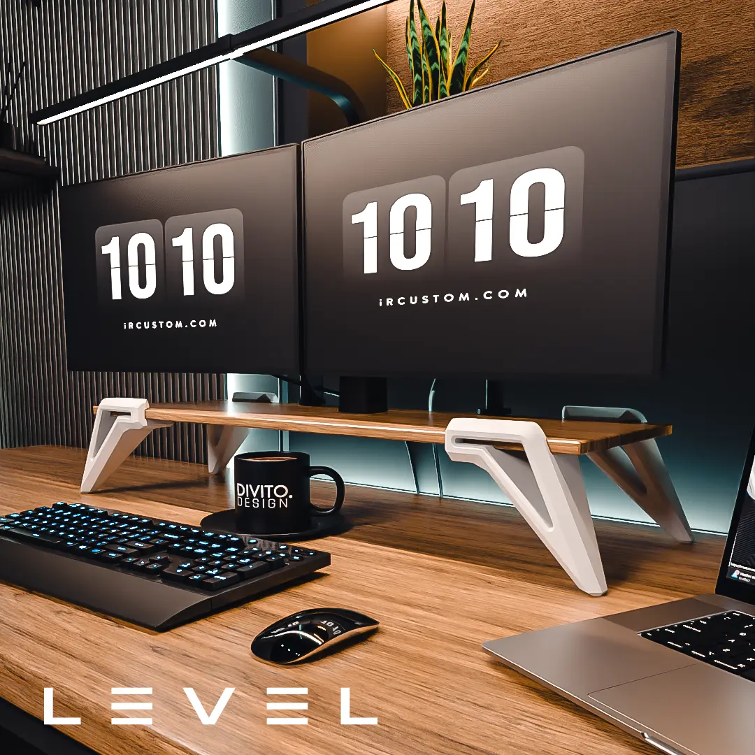 iRcustom LEVEL UP 3D Printed Monitor Riser Legs for Custom Desk Setups Modern Design for Enhanced Workspace