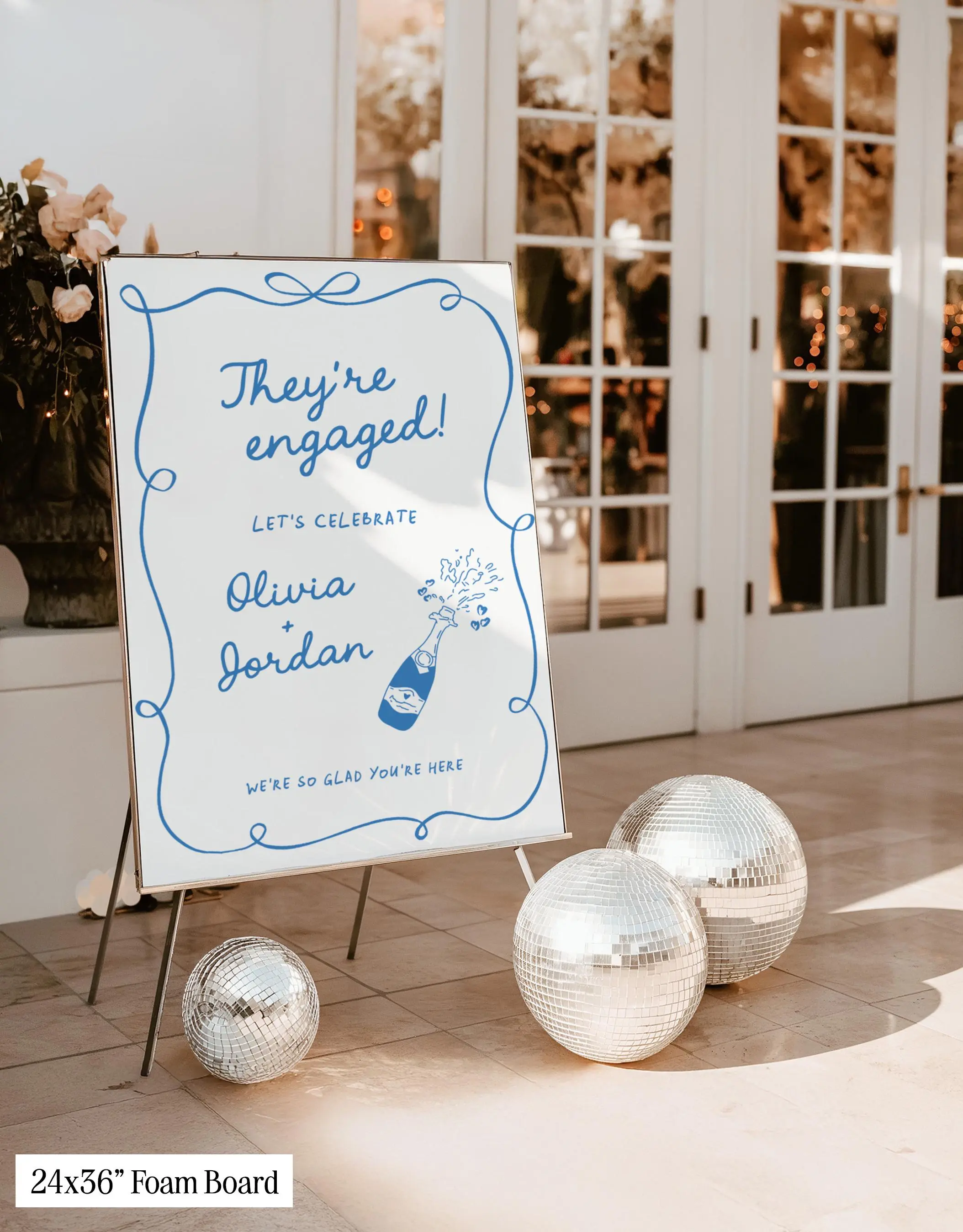 Personalized Champagne Engagement Party Welcome Sign, Custom Name Foam Board Sign | 18x24 & 24x36 | Printed & Shipped, No DIY