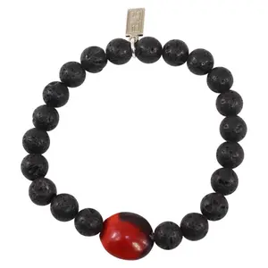 Good Luck Unisex Macramé Bracelet – Handmade with Volcanic Stone & Huayruro Seeds