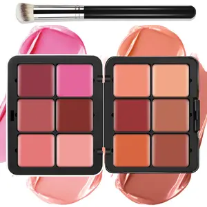 Makeup Palette for Cheeks - All in One Blush Makeup Palette Kit with Brush, Natural Matte Long Wearing, Waterproof Blendable Face Make Up Pallete