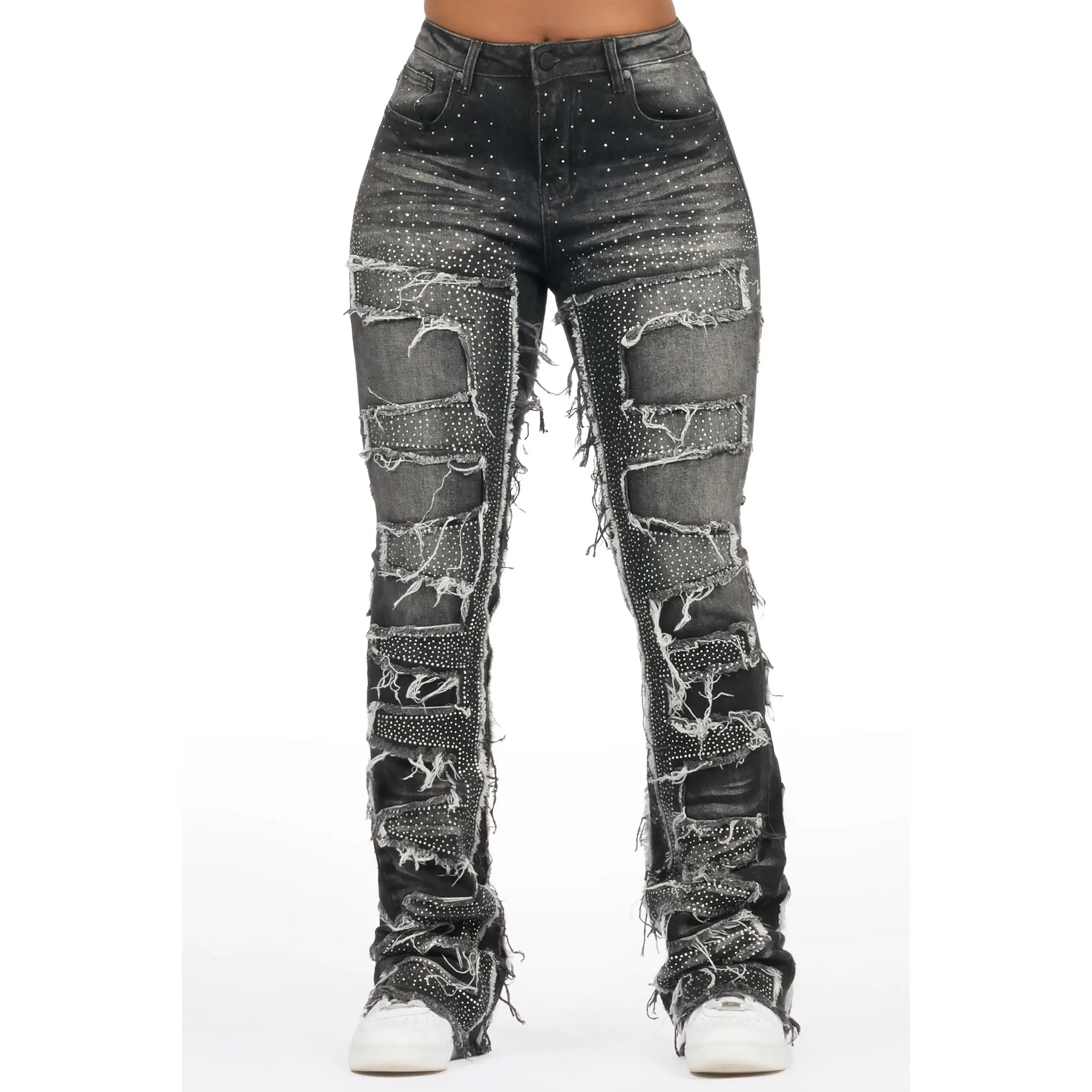 Zariyah Grey Wash Rhinestone Stacked Flare Jean Zariyah Grey Wash Rhinestone Stacked Flare Jean