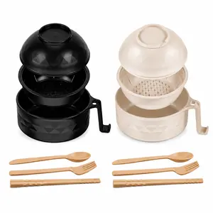 2 sets of microwave Lamian Noodles pot bowl set with handle, fast Lamian Noodles pot, spoon, chopsticks, Lamian Noodles pot, fork, university dormitory apartment, Mother's Day Gifts Thanksgiving cooking utensils, Stock Up Spring Kitchen Gadgets