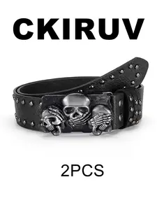 Punk Style Skull Buckle Belt Unisex, Korean Minimalist Vintage Embossed Casual Western Cowboy Jeans Belt, Fashion Accessory
