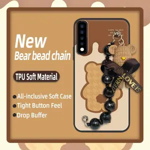 Cartoon Simplicity Phone Case For LG Stylo7 4G cute Back Cover Bear bracelet Anti-knock silicone Black pearl pendant Skin-friendly feel soft case protective case Dirt-resistant