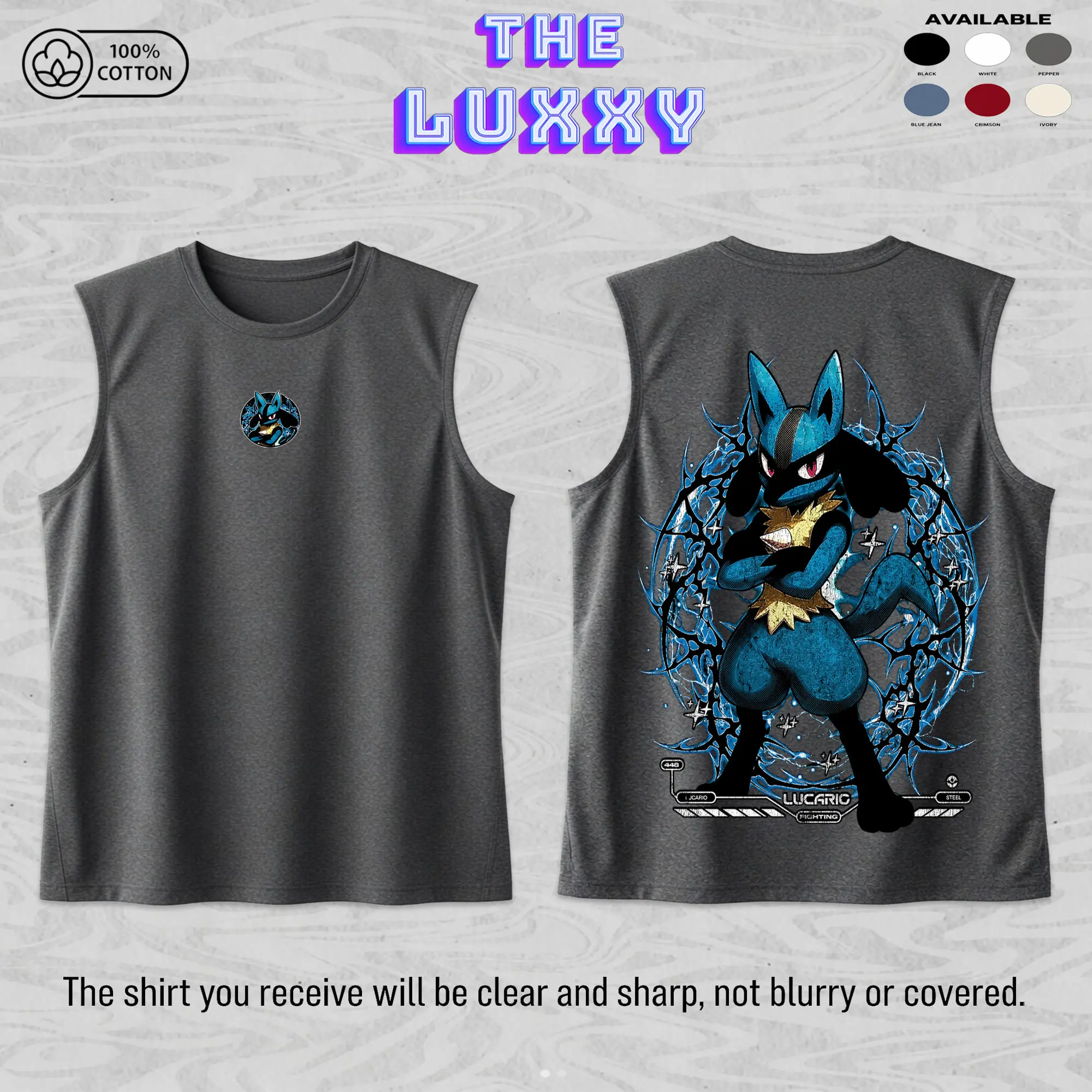 Lucario Unisex Cotton Premium Comfort Colors Tank Top, Pocket Monster Anime Merch, Grunge Cotton Comfort Tank Top, Anime Aesthetic Gift, Gym Tank Top, Anime Gym Tank Top