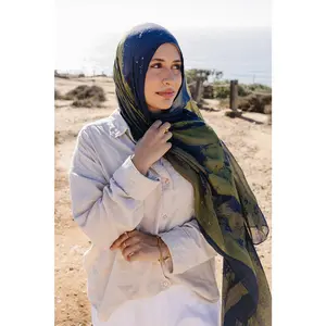 Bamboo Woven Printed Hijab - Midnight Meadow