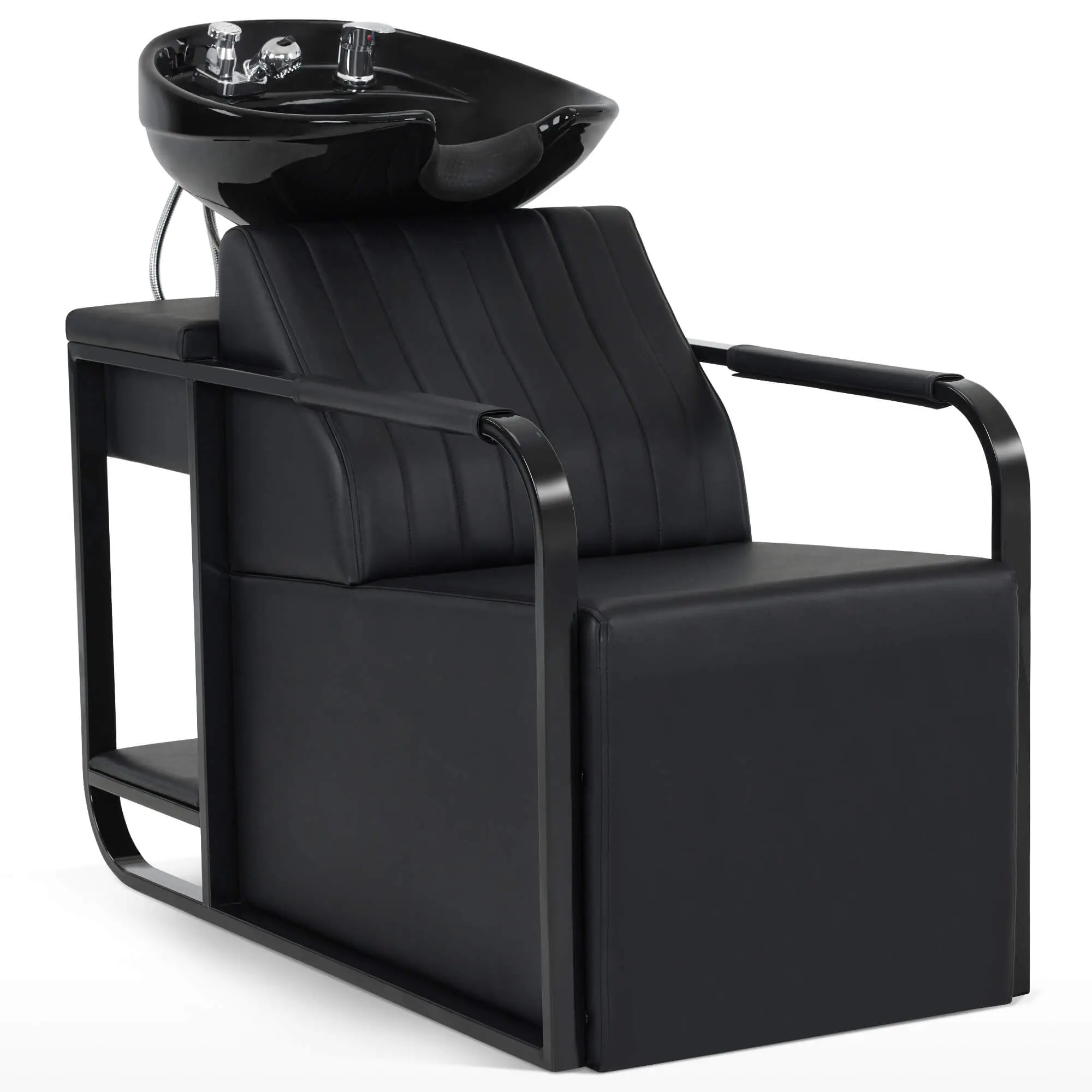 BarberPub Commercial Salon Furniture Set - Adjustable Grooming Table, Ceramic Backwash Shampoo Bowl, Cushioned Chair with Sponge Pad, Iron Frame & Storage (Model 9024) for Hair Stylists