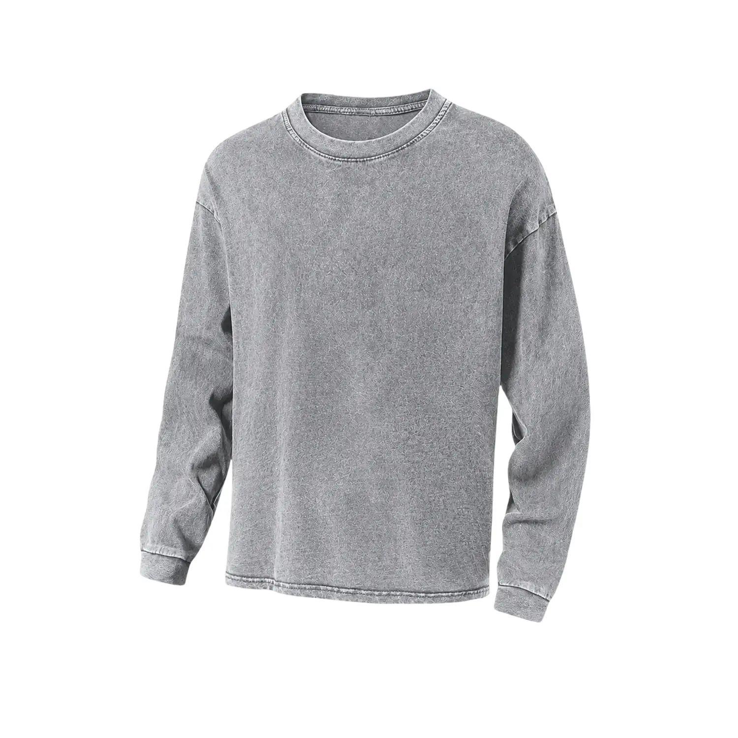 Men’s 1-pack/3-pack acid-wash distressed cotton long-sleeve sweatshirt/sweatshirt top, athletic sweatshirt, crew-neck long-sleeve T-shirt,back to school,back to school shopping