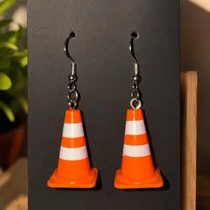 Caution Cone Fashion Earrings