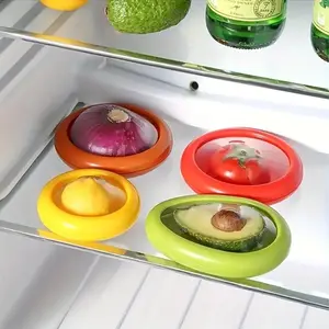 Silicone Fruit & Vegetable Preservation Trays, Airtight Sealed Storage Containers with Clear Lids, BPA-Free Fridge Organizers for Onion, Tomato, Lemon & Avocado, Anti-Odor Food Savers for Kitchen & Fridge, Transparent