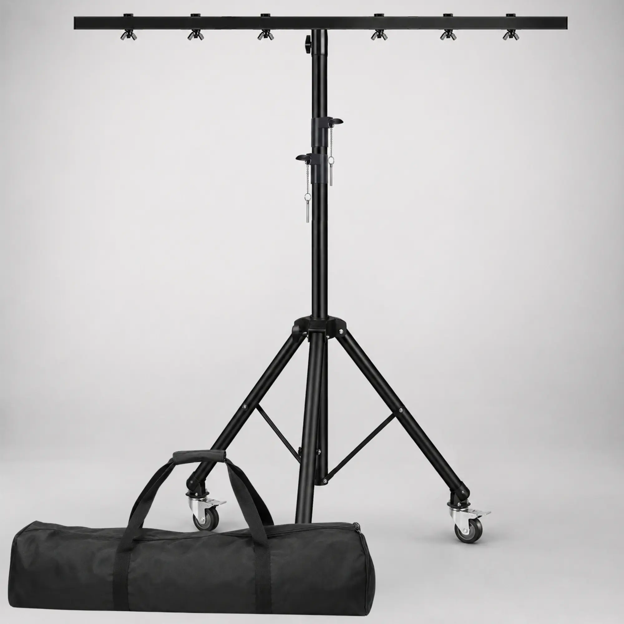 5 Core DJ Light Stand Tripod w Wheels 79" Crossbar 6 Light Points Adjustable 169.5" Stage Lighting Stand