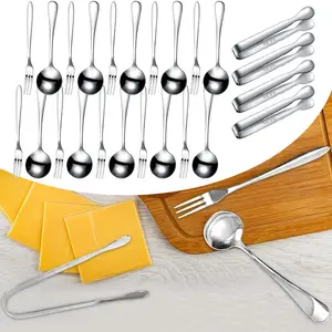 Set Of 24 Stainless Steel Dessert Fork Cutlery Mini Cocktail Tongs Mini Spoons Clip Set Small Spoons and Appetizer Forks Quality Ingredients Reusable for Family Parties and Parties Mini Cooked Cutlery