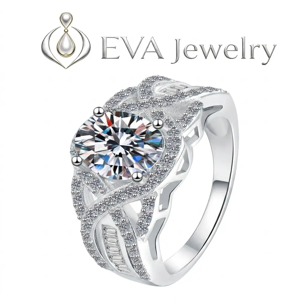 [EVA Jewelry] Vintage Oval 2CT Ring 925 Sterling Silver Synethic Moissanite Ring