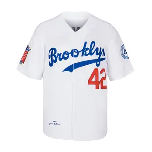 Mens Brooklyn 42 Robinson Baseball Jersey Vintage Legend Embroidered Patches White Streetwear Sport Top Sport Outdoor Clothing