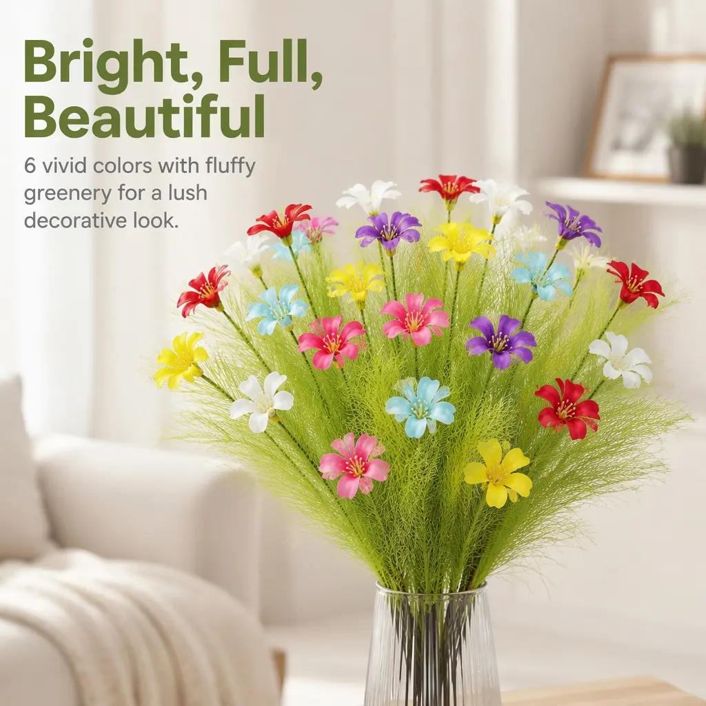Artificial Wildflower Foxtail Grass Bouquet 12-Pack, Colorful Fake Reeds with Bendable Wire Stems for Home Vase Decor and Wedding Centerpieces, No-Maintenance Silk Arrangement