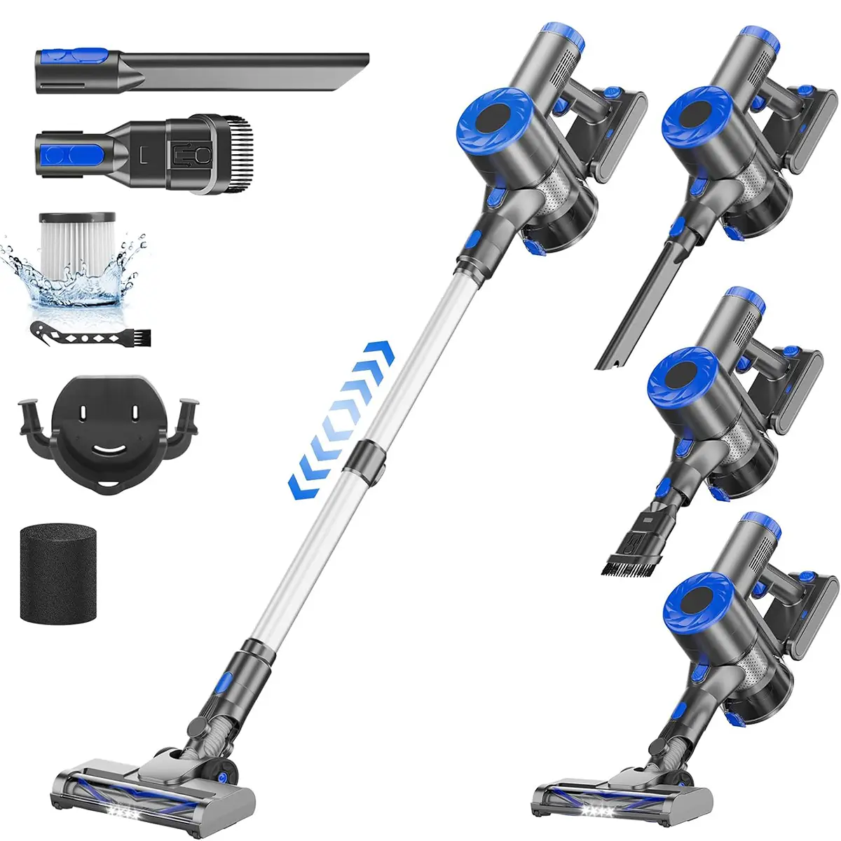 Cordless Vacuum Cleaner, 6-in-1 Vacuum Cleaner 2200mAh Battery Lightweight Self-Standing 40-Minute Runtime Ideal for Hard Floors Carpets and Pet Hair