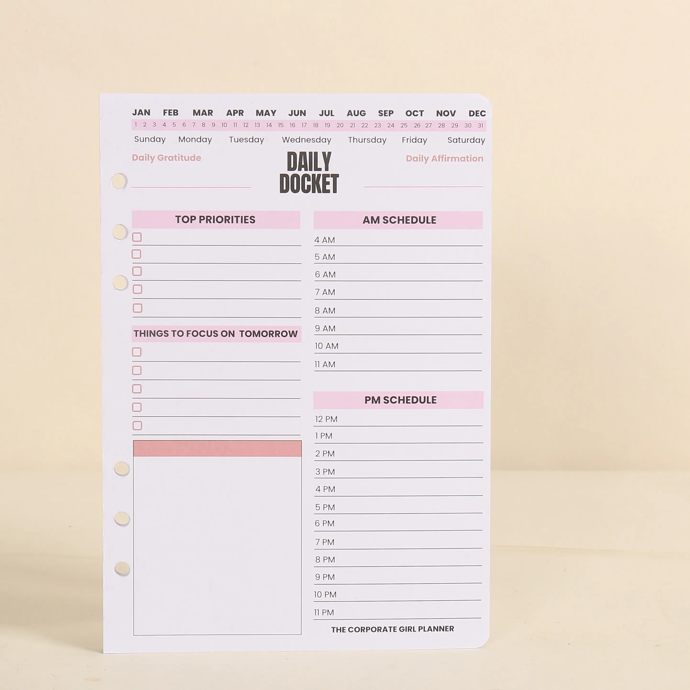 The Corporate Girl A5 Daily Docket Planner Inserts