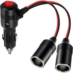 Car Cigarette Lighter Splitter, 12v Splitter Adapter for Car,ROÉKO 1 to 2 Car Cigarette Lighter Splitter Power Charger Port, with 15A Fuses for 12/24 Volt Cars Vehicle,with on Off Switch