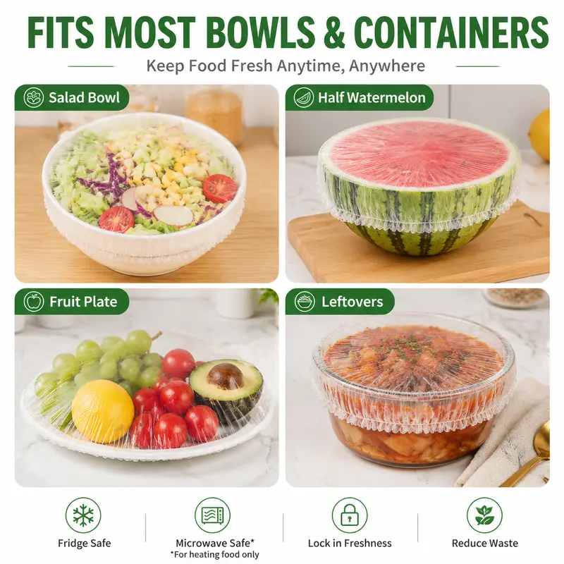 100PCS Disposable Stretch Food Covers for Bowls & Plates, Elastic Bowl Covers, Plastic Wrap Alternative for Leftovers, Fruits, Vegetables & Kitchen Food Storage 100PCS Disposable Stretch Food Covers for Bowls & Plates, Elastic Bowl Covers, Plastic Wrap Alternative for Leftovers, Fruits, Vegetables & Kitchen Food Storage