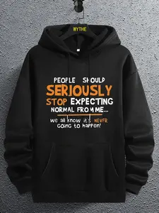 Men's Letter Print Drawstring Pocket Hoodie, Regular Fit Casual Long Sleeve Hooded Sweatshirt, Y2K Clothes 2000s, Men's Clothes for Fall & Winter, Graphic Print Hoodie