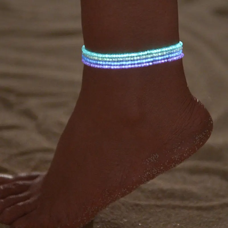 Glow-in-the-Dark Beaded Anklet, Dainty Layered, Fashionable Anklet for Women & Girls, Fashion Trendy Jewelry Accessory for Parties and Daily Wear, Trendy All-match & Exquisite Jewelry Gifts for Birthday, Foot Jewelry, Jewellery