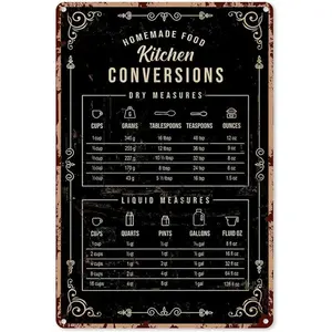 Vintage Metal Wall Art Decor, Vintage Plaque Decor, Baking Conversion Chart Sign, Home Business Decor, Retro Kitchen Decoration, Ideal Gift for Men, Bar, Cafe, Home