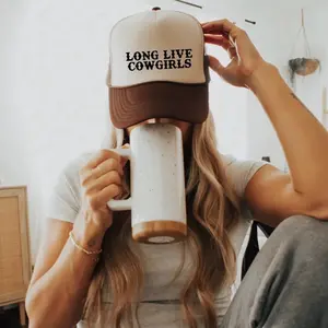 Long Live Cowgirls Trucker Hat - Beige Front Brown Mesh Back Adjustable Snapback Western Snapback Country Girl Gift