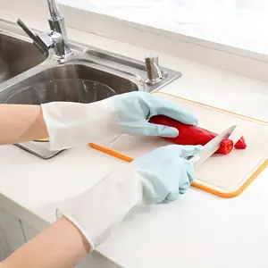 Durable PVC Cleaning Gloves, Latex Thickened Reusable, Elastic Fit, Waterproof Oilproof, Long Cuff Wrist Protection, Kitchen Dishwashing