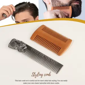Men's Essential Beauty Set, Vintage Beard and Comb Kit, Stainless Steel and Wooden Pocket Comb, Perfect Gift, Durable Metal and Wood Design